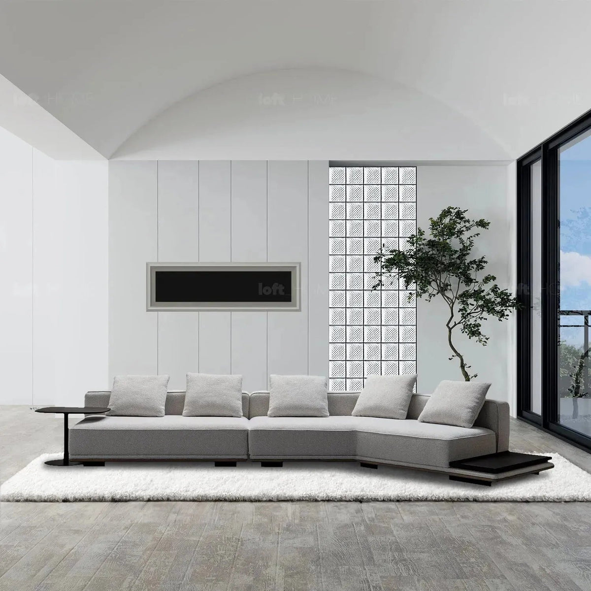 Minimalist Mixed Weave Fabric Modular L Shape Sectional Sofa ELEGANZA 3+L
