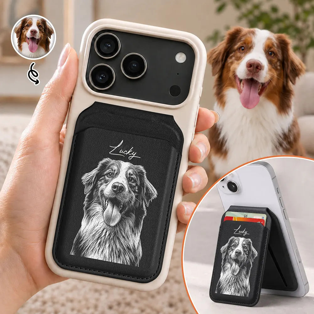 Custom Photo Pencil Sketch Pet Portrait For Dog And Cat Lovers - Personalized Magnetic Phone Wallet