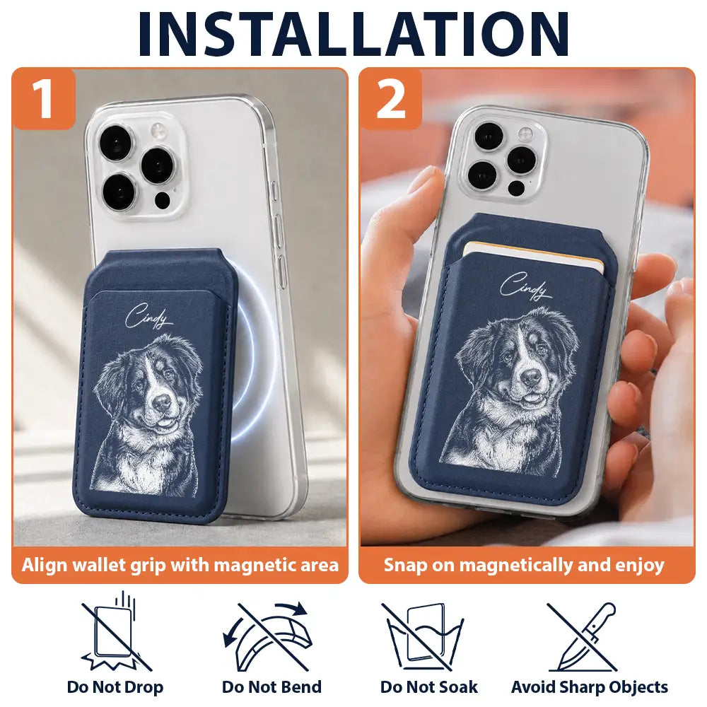 Custom Photo Pencil Sketch Pet Portrait For Dog And Cat Lovers - Personalized Magnetic Phone Wallet