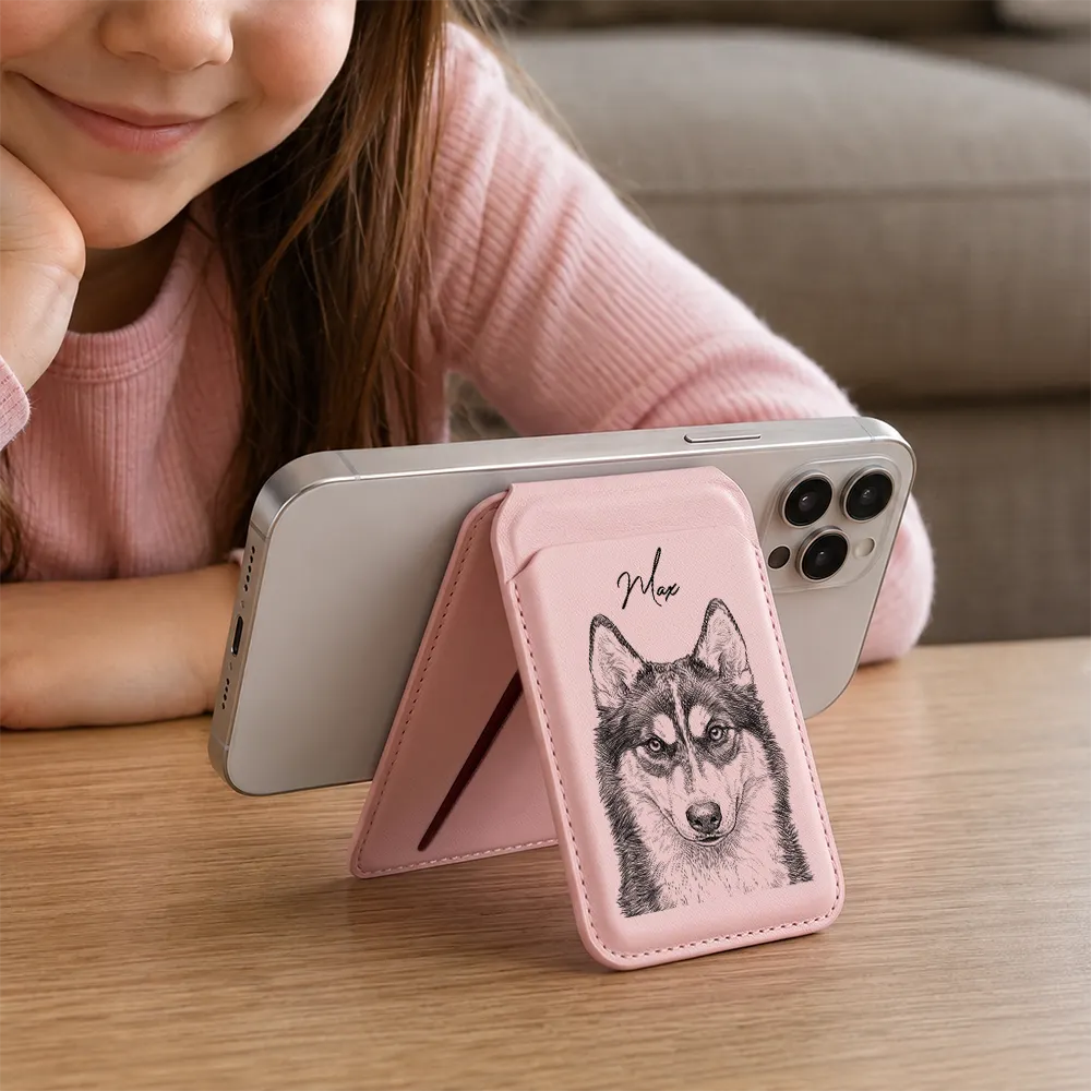 Custom Photo Pencil Sketch Pet Portrait For Dog And Cat Lovers - Personalized Magnetic Phone Wallet