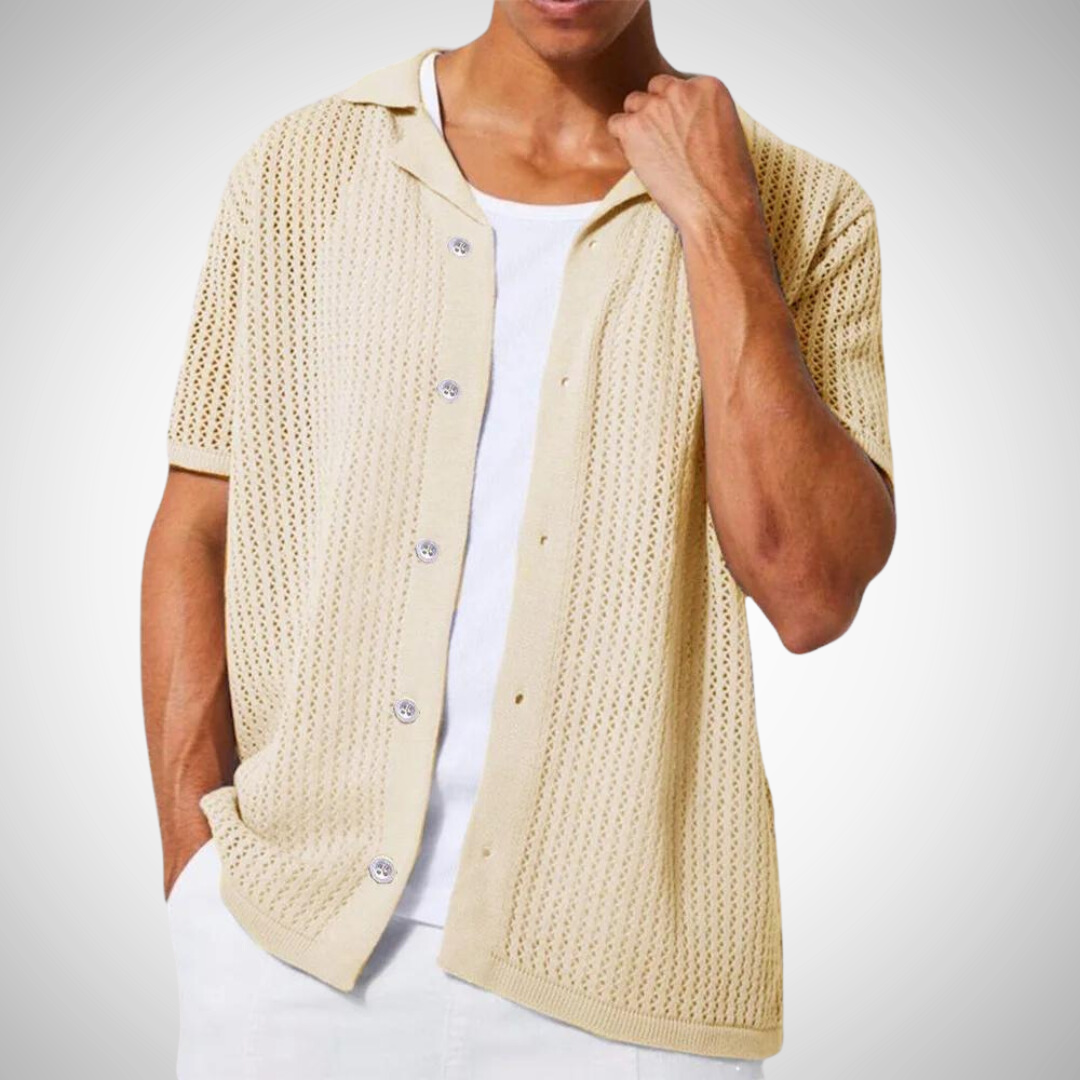 Shaun Mesh Placket Button Up Polo for Men