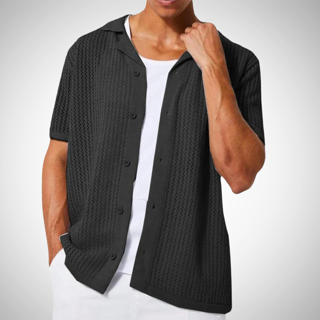 Shaun Mesh Placket Button Up Polo for Men