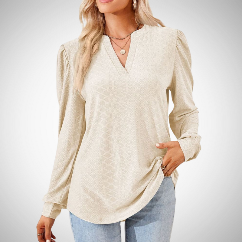 Regina V-Neck Textured Jacquard Blouse for Women