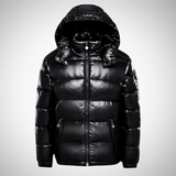 Rupert Men's Black Glossy Hooded Puffer Jacket - Insulated Winter Coat