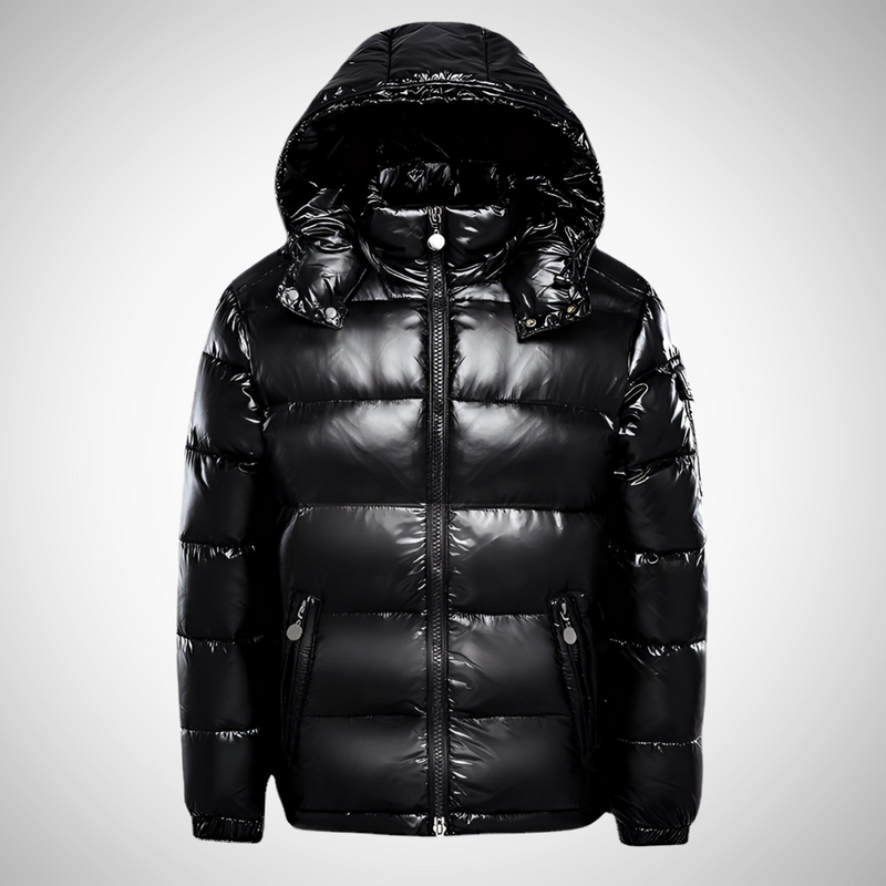 Rupert Men's Black Glossy Hooded Puffer Jacket - Insulated Winter Coat