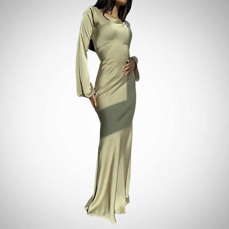 Naomi Long Sleeve Satin Gown - Elegant Formal Evening/Wedding Dress