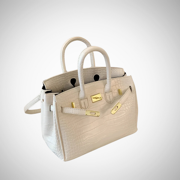 Salome Women's Luxury White Crocodile Leather Handbag - Designer Tote
