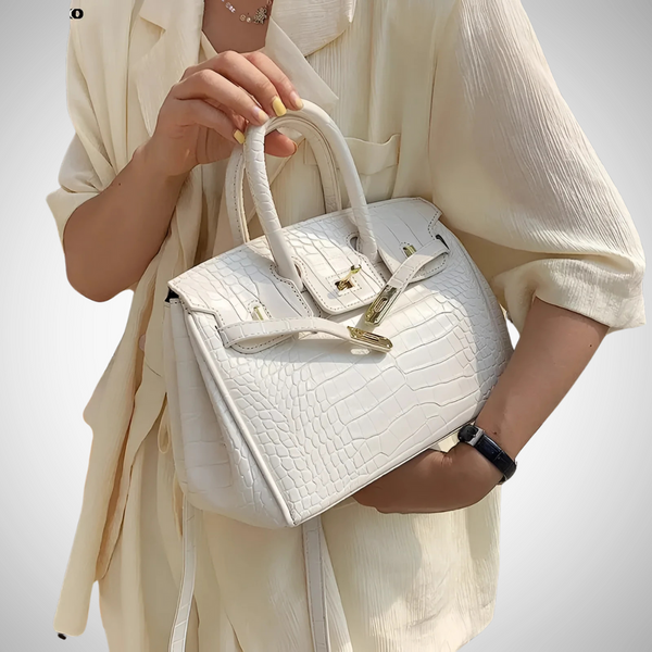 Salome Women's Luxury White Crocodile Leather Handbag - Designer Tote