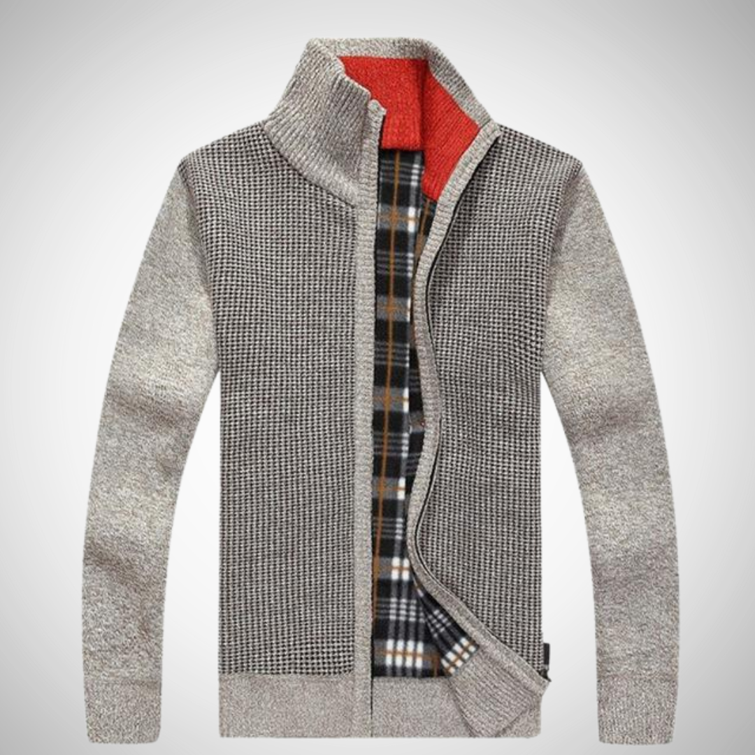 Glen Zip-up Cardigan Sweater for Men