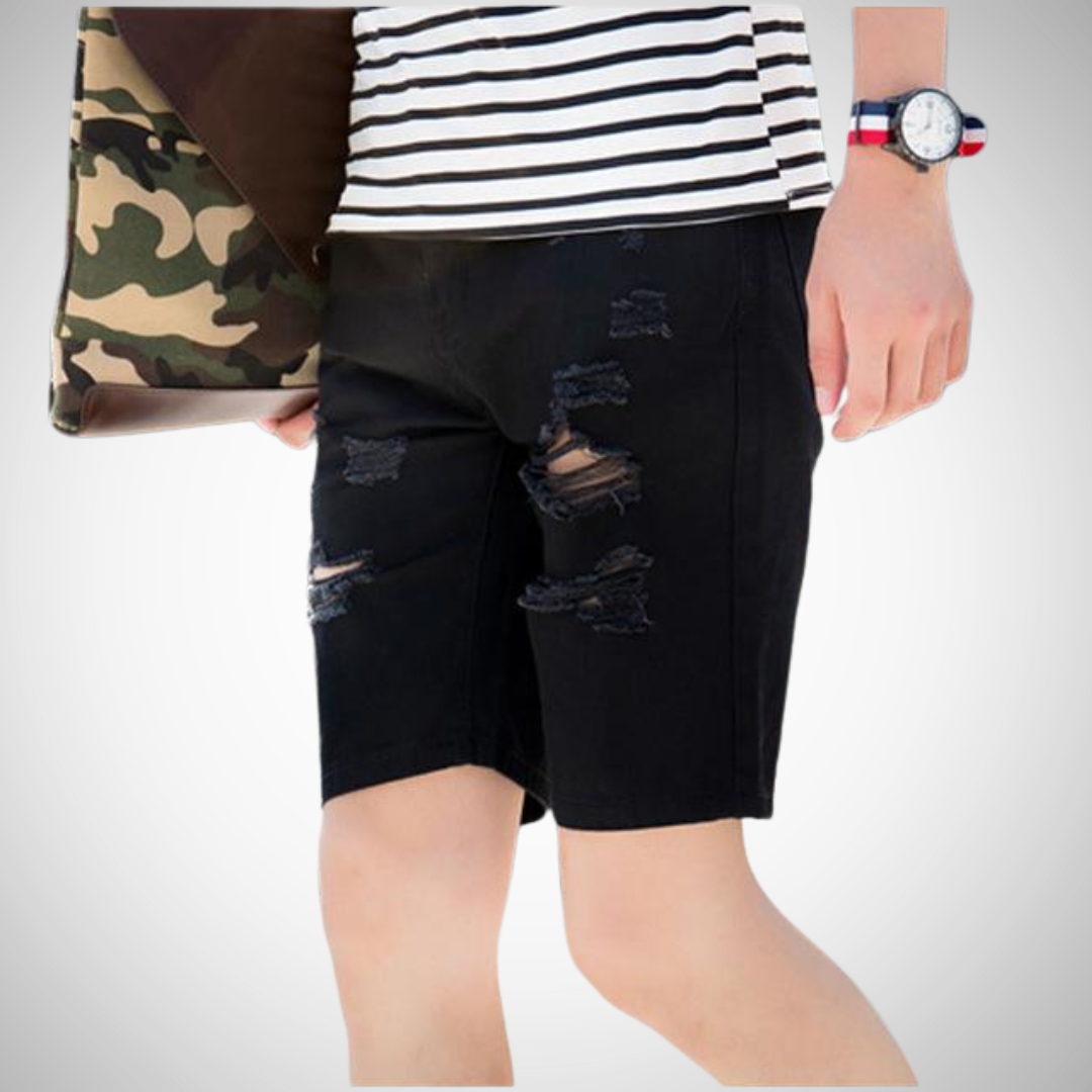 Romel Knee Length Hole Jeans Shorts for Men