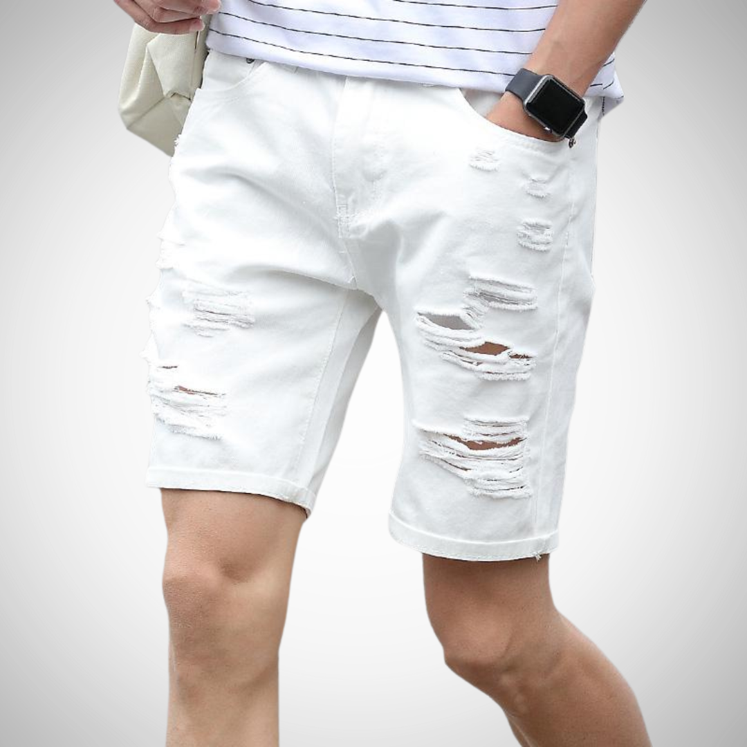 Romel Knee Length Hole Jeans Shorts for Men