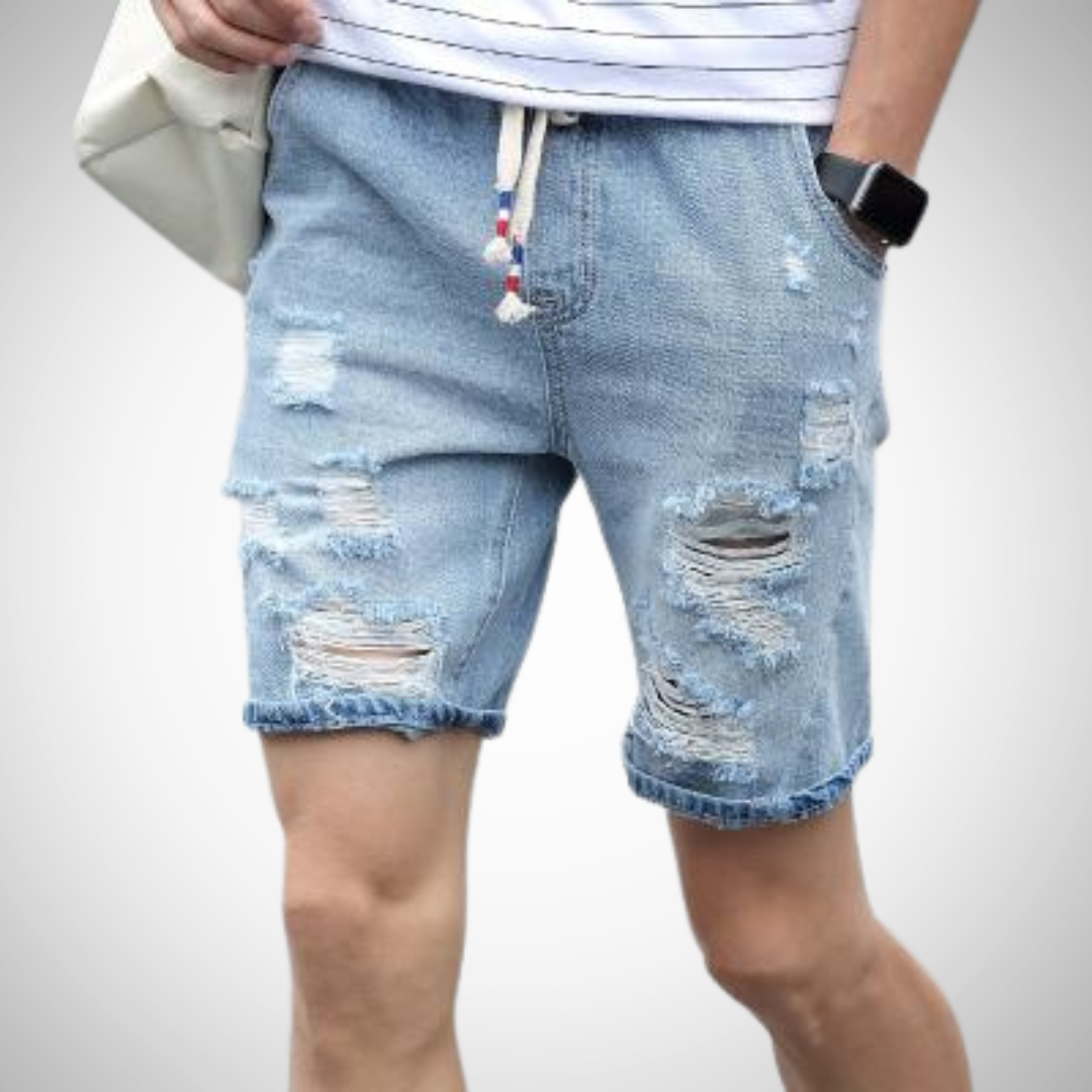 Romel Knee Length Hole Jeans Shorts for Men