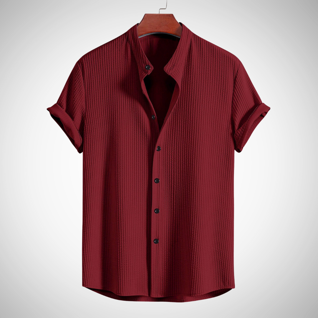 Keith Muscle Fit Ribbed Stand Collar Shirt for Men