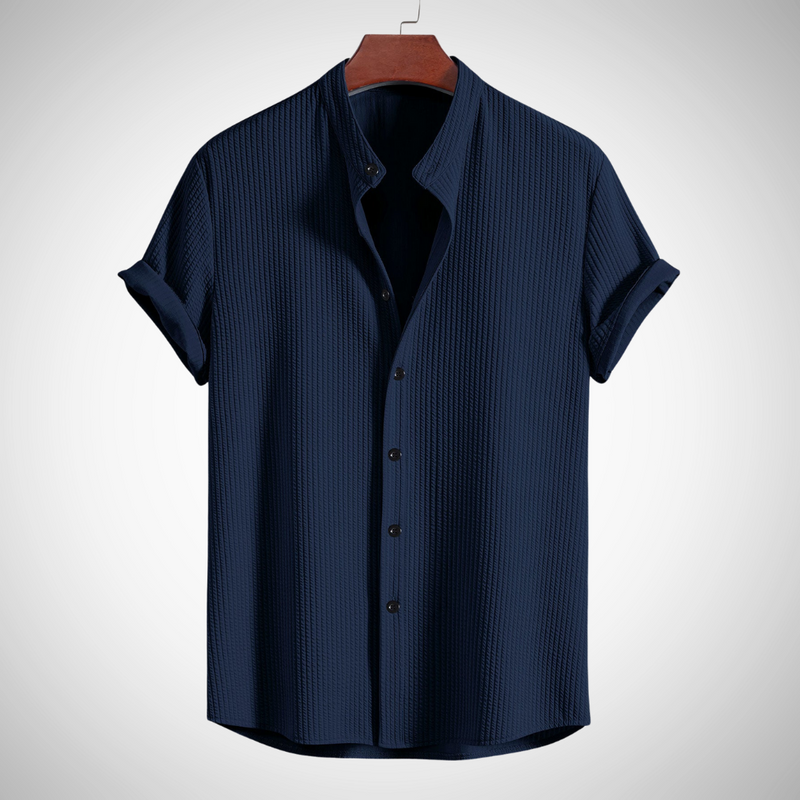 Keith Muscle Fit Ribbed Stand Collar Shirt for Men