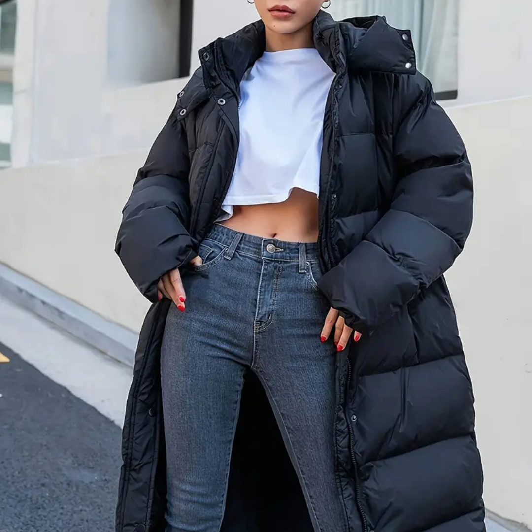 Simone Black Long Quilted Puffer jacket for Women