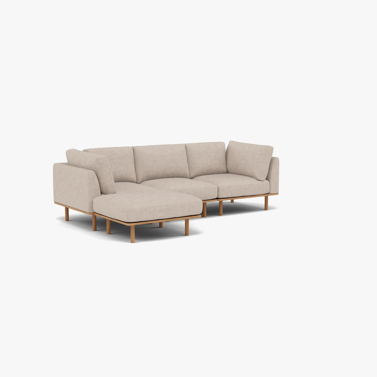 Anika Modular 3-Seater Chaise, Ivory Beige, studio turntable view