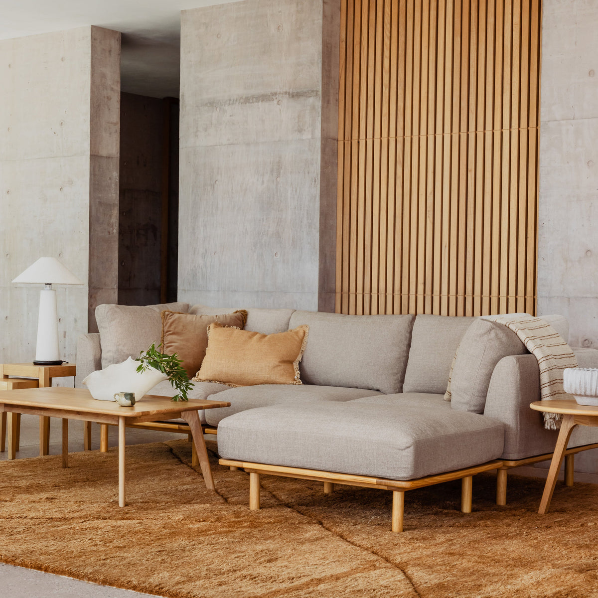Anika Modular 3-Seater Chaise, Ivory Beige, styled in a living room