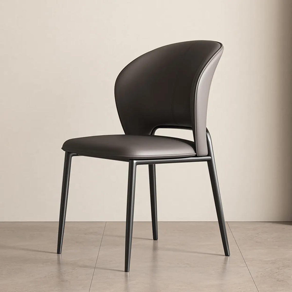 Armless Faux Leather Dining Side Chair with Curved Back
