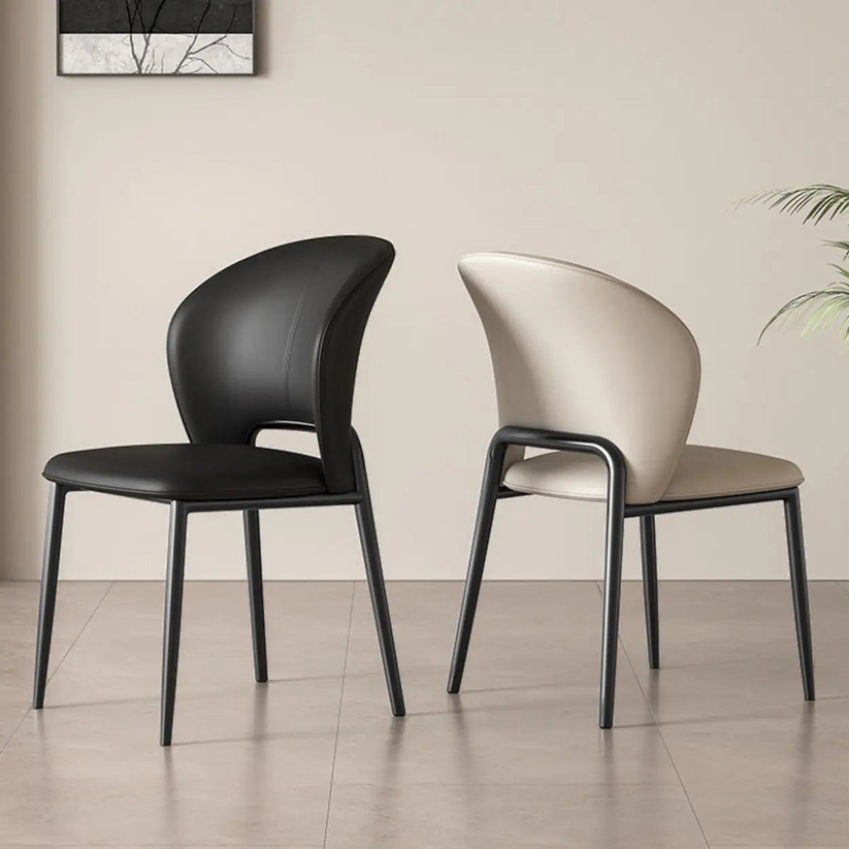 Armless Faux Leather Dining Side Chair with Curved Back