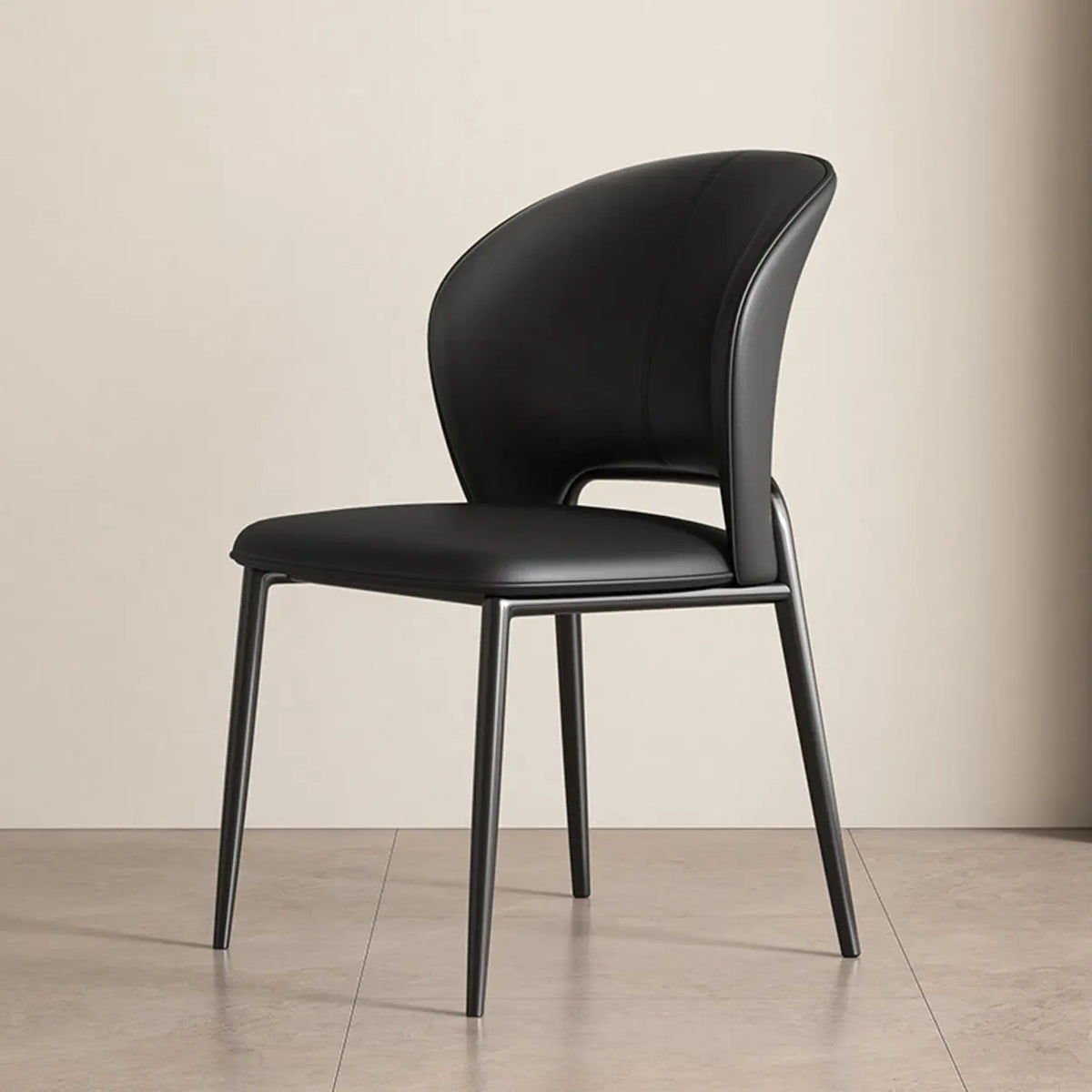 Armless Faux Leather Dining Side Chair with Curved Back