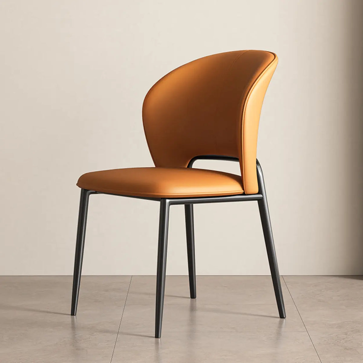 Armless Faux Leather Dining Side Chair with Curved Back