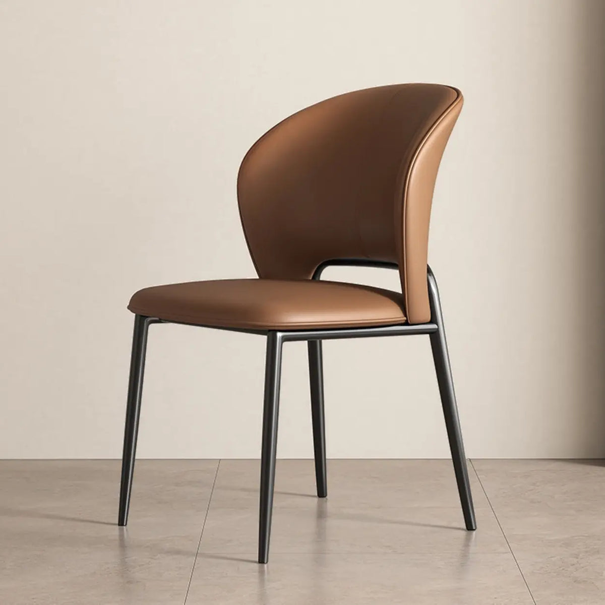 Armless Faux Leather Dining Side Chair with Curved Back