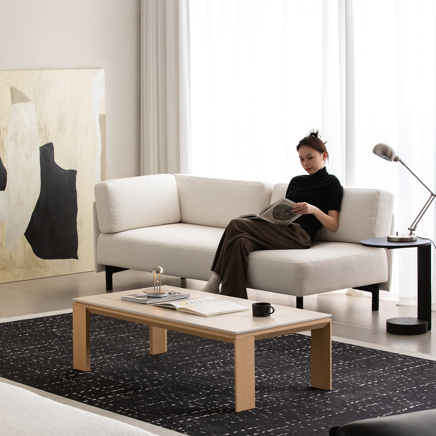 Minimalist Ash Wood Veneer Sintered Stone Coffee Table STRING