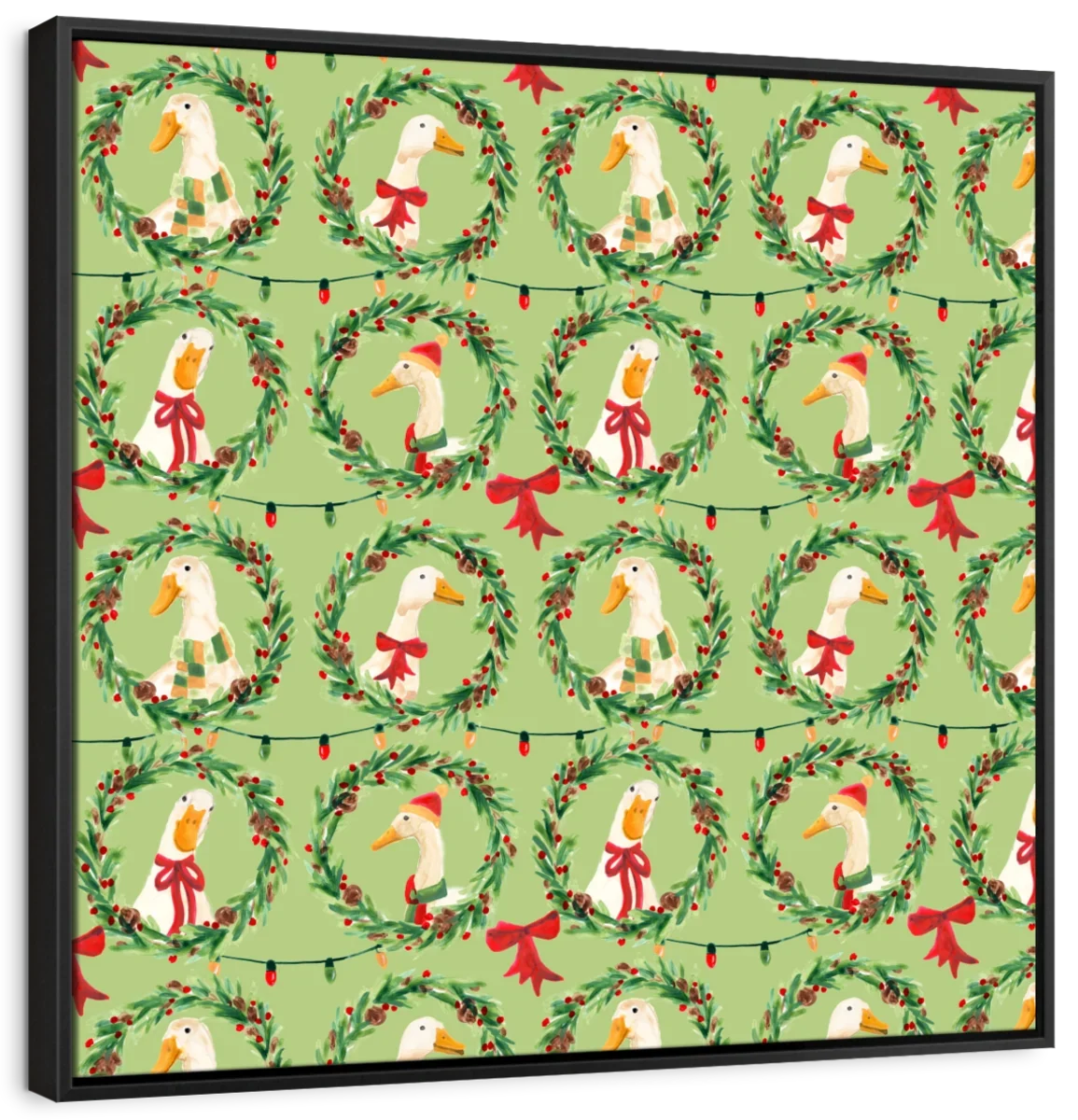 Christmas Geese Wreath Pattern on Green Wall Art