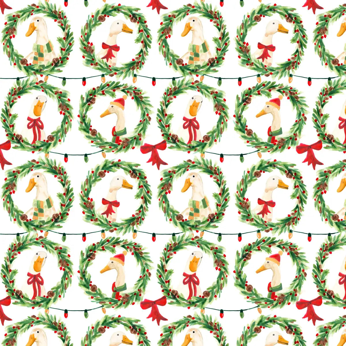 Christmas Geese in Holiday Wreaths Pattern Wall Art