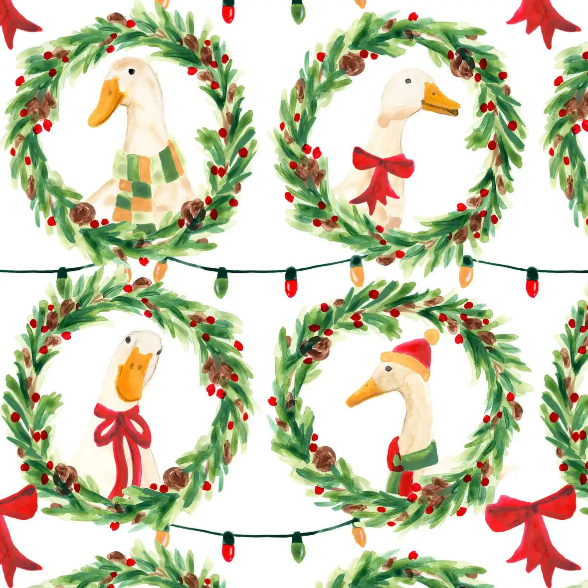 Christmas Geese in Holiday Wreaths Pattern Wall Art