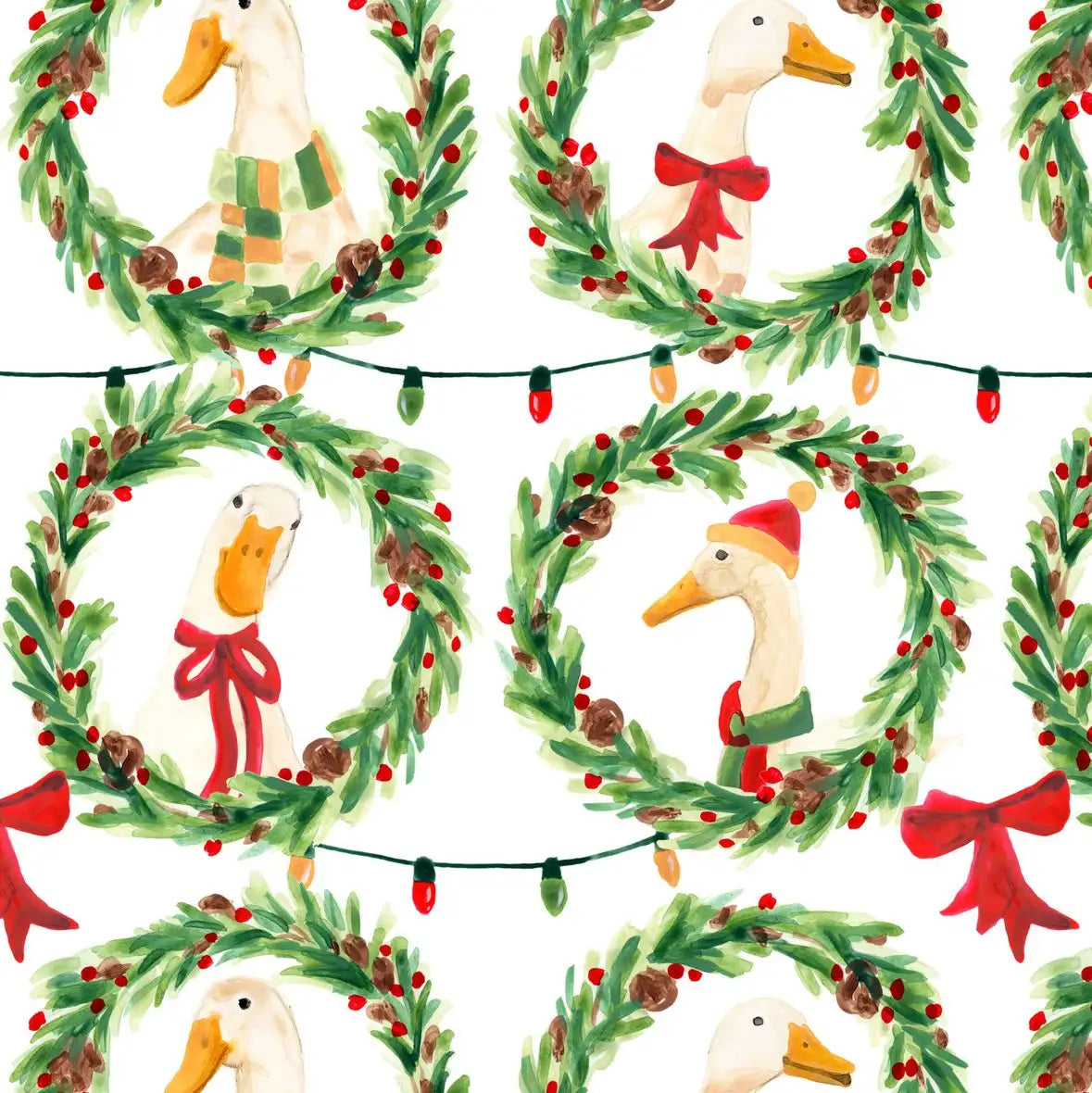 Christmas Geese in Holiday Wreaths Pattern Wall Art