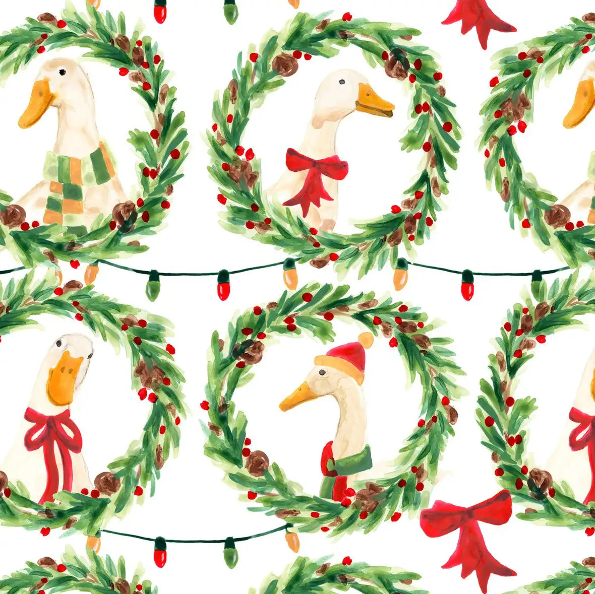 Christmas Geese in Holiday Wreaths Pattern Wall Art