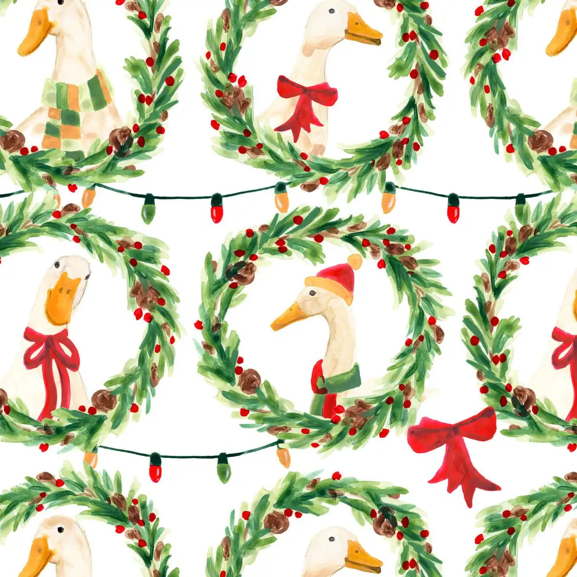 Christmas Geese in Holiday Wreaths Pattern Wall Art