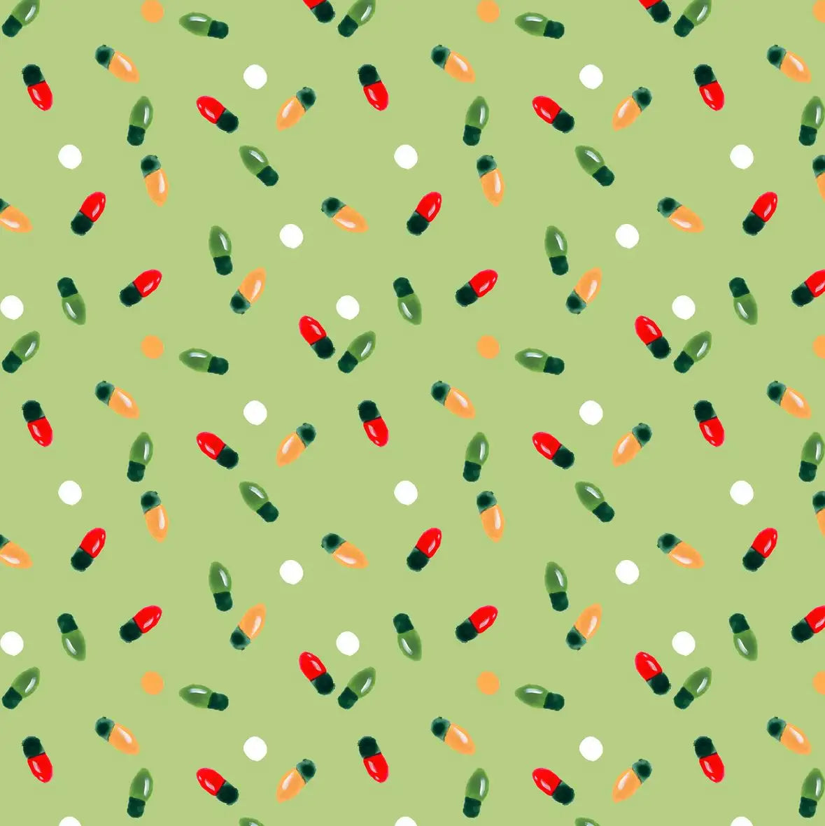 Christmas Lights Scatter Pattern on Sage Green Wall Art