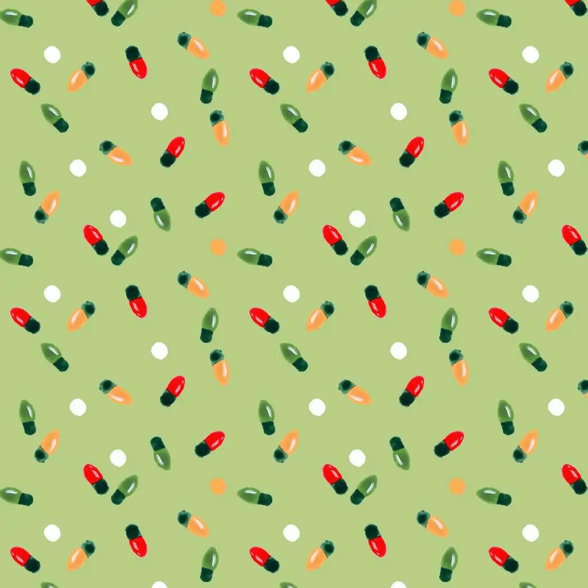 Christmas Lights Scatter Pattern on Sage Green Wall Art