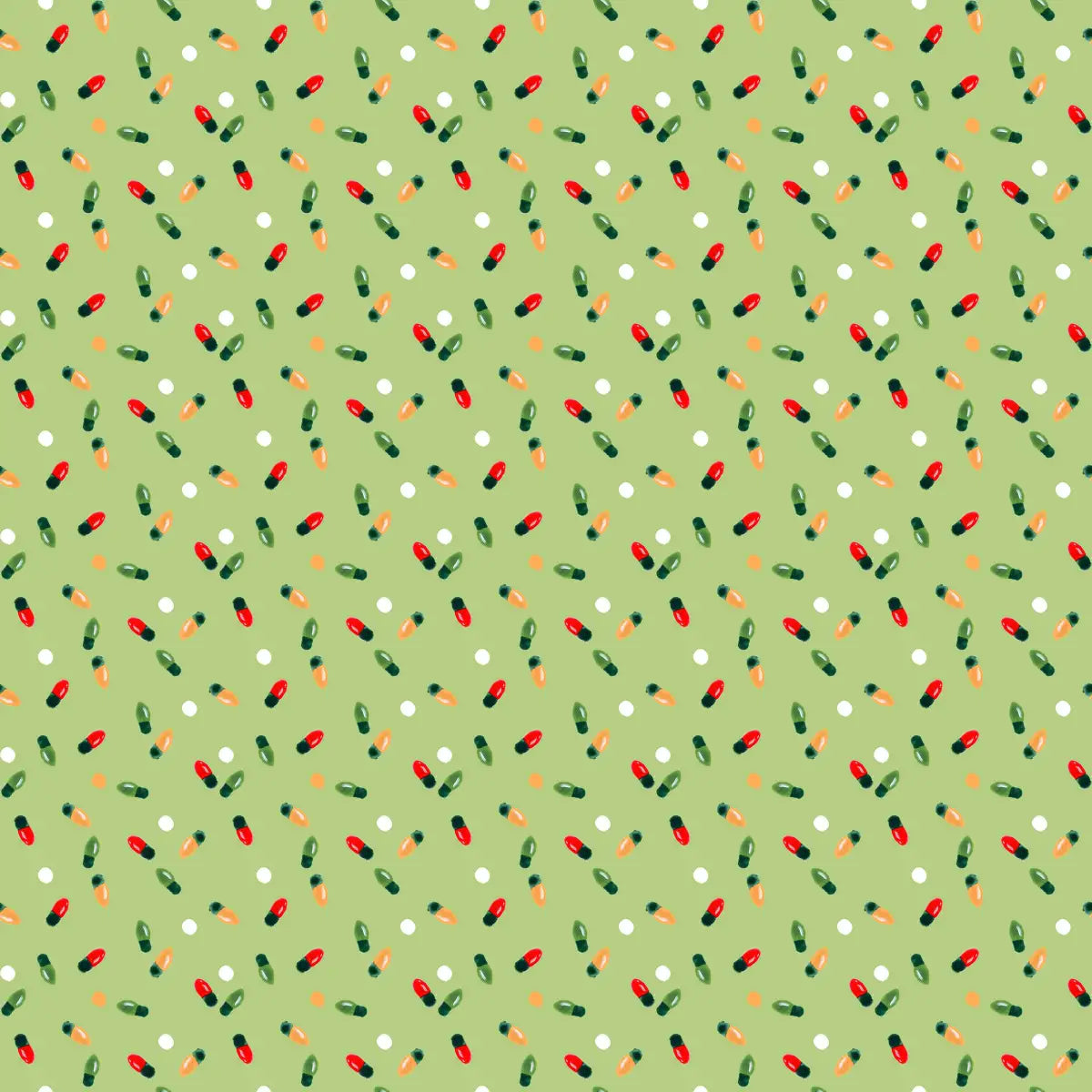 Christmas Lights Scatter Pattern on Sage Green Wall Art