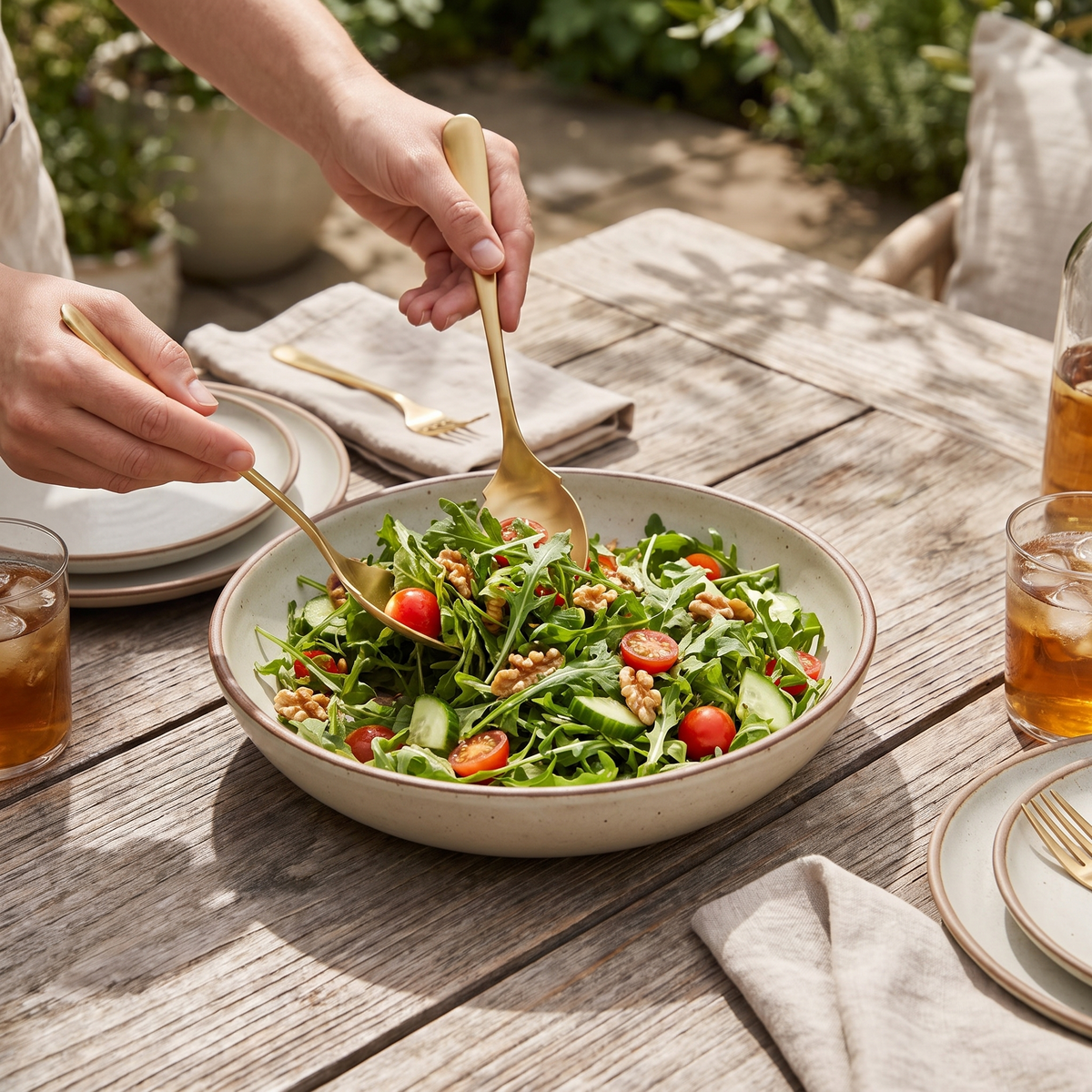 Classic Fork & Spoon Stainless Steel Serving Set, styled in a real setting