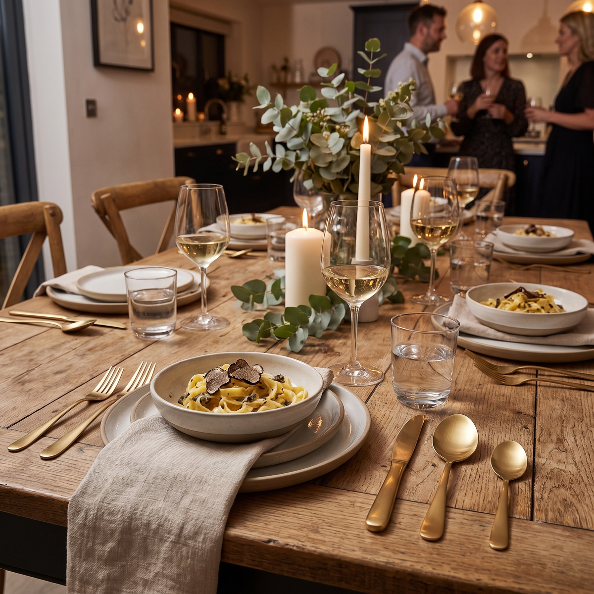 Classic Four-Person Settings Flatware Set, styled in a real setting