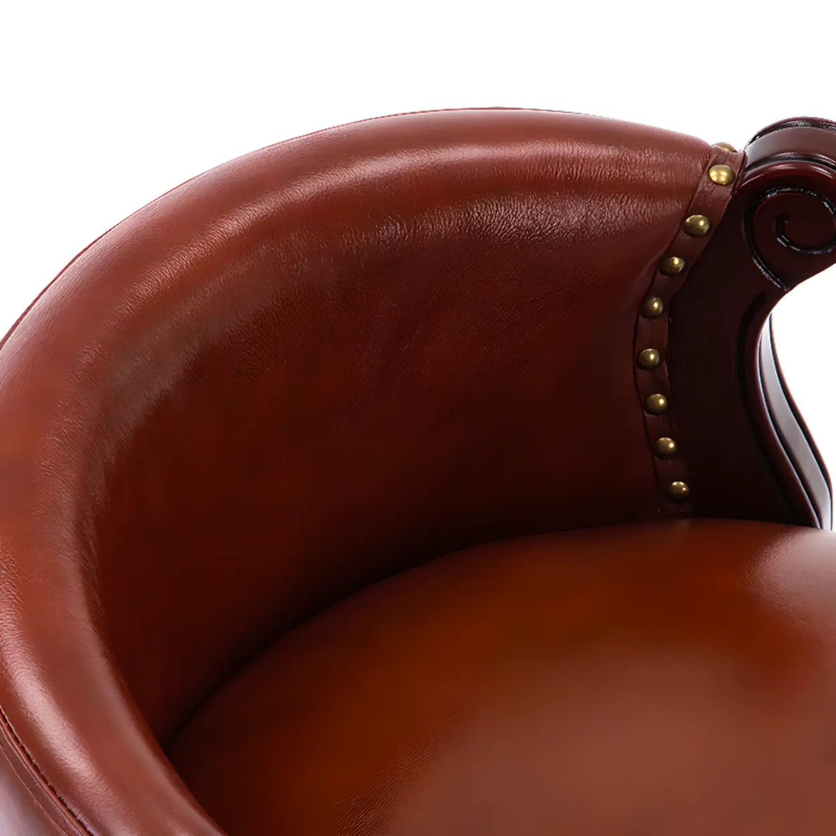 Cow Leather Wingback Swivel Wood Bar Stool with Nailhead Trim