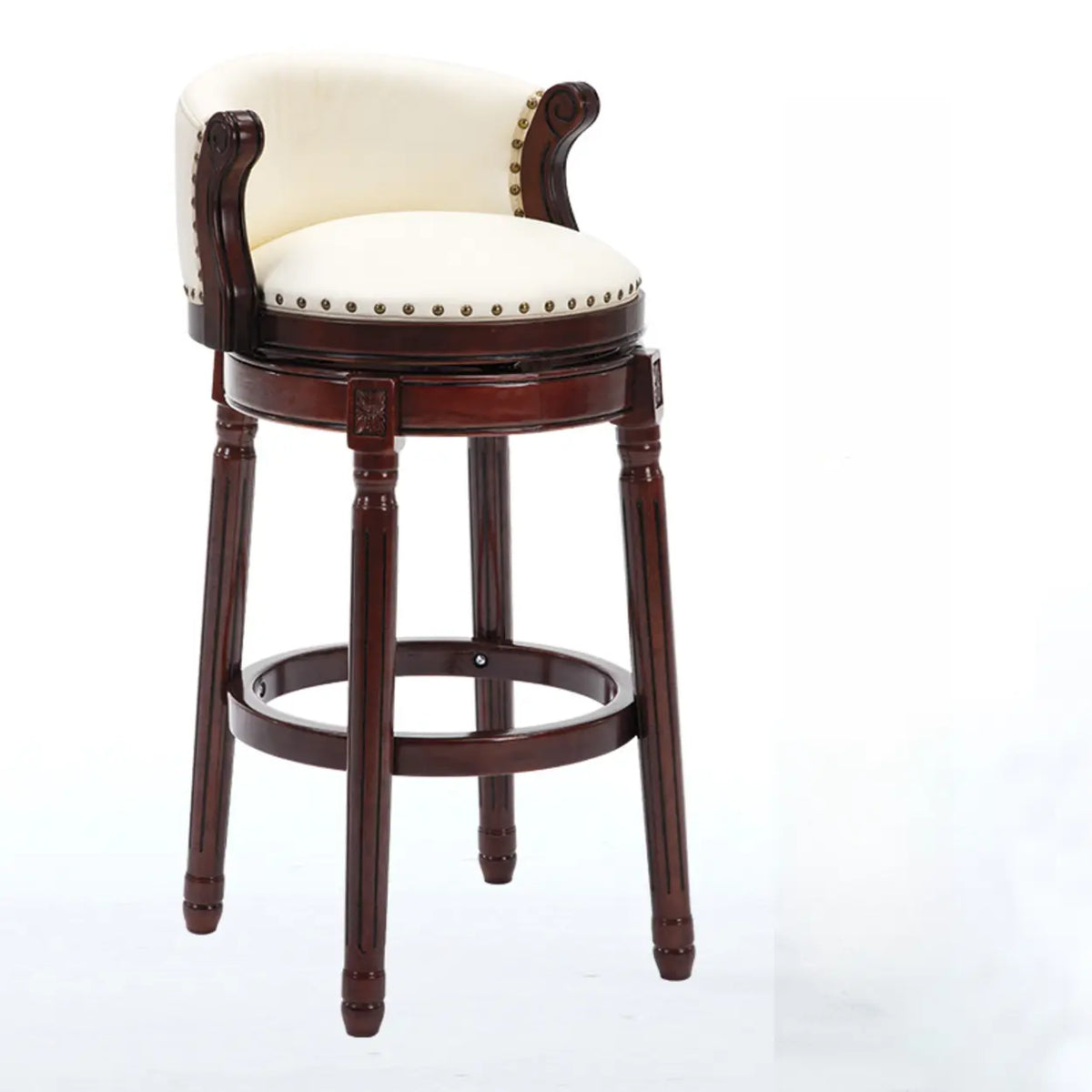 Cow Leather Wingback Swivel Wood Bar Stool with Nailhead Trim