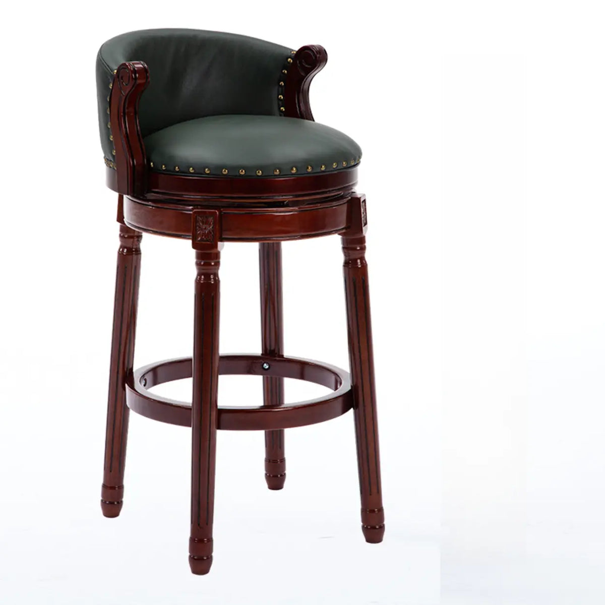 Cow Leather Wingback Swivel Wood Bar Stool with Nailhead Trim