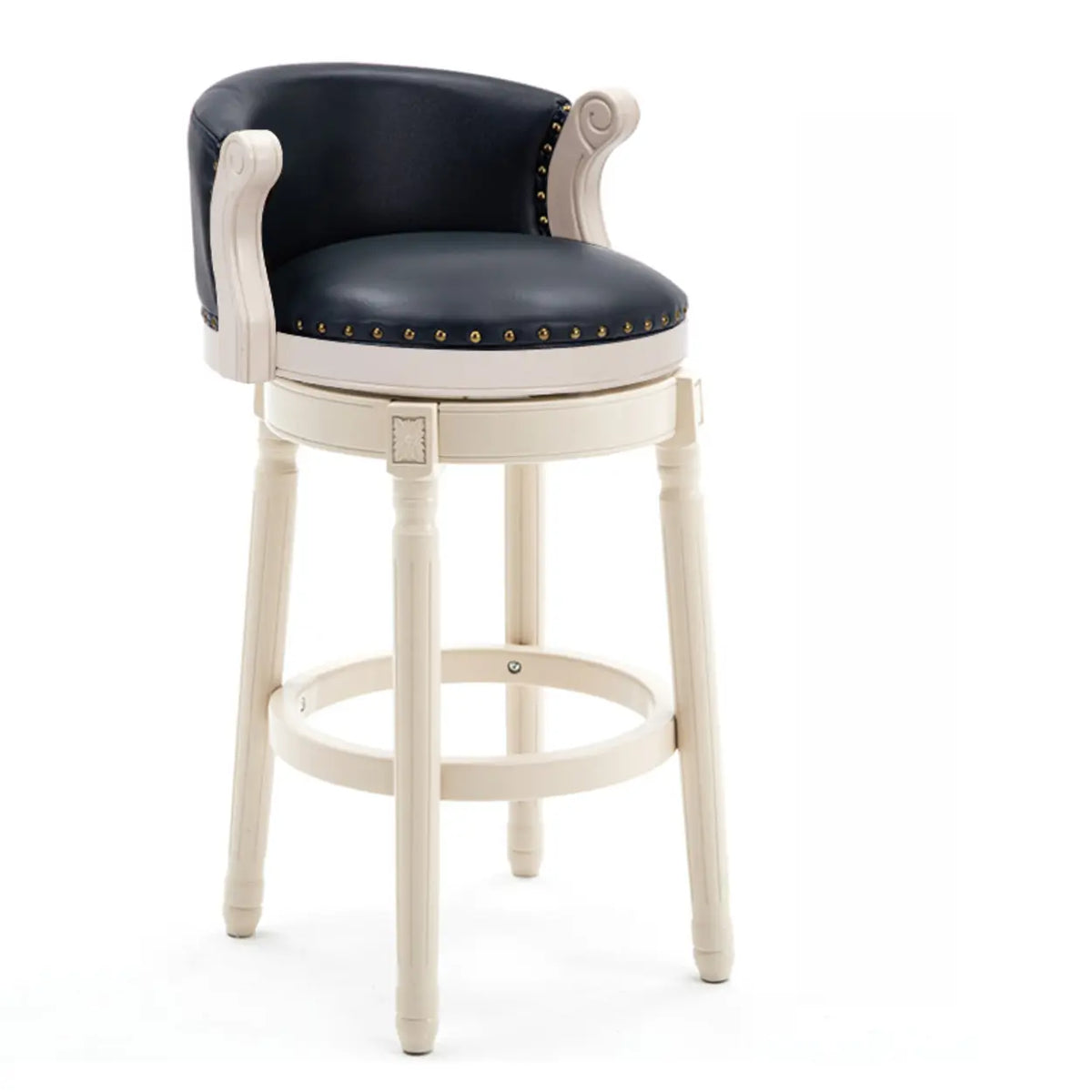 Cow Leather Wingback Swivel Wood Bar Stool with Nailhead Trim