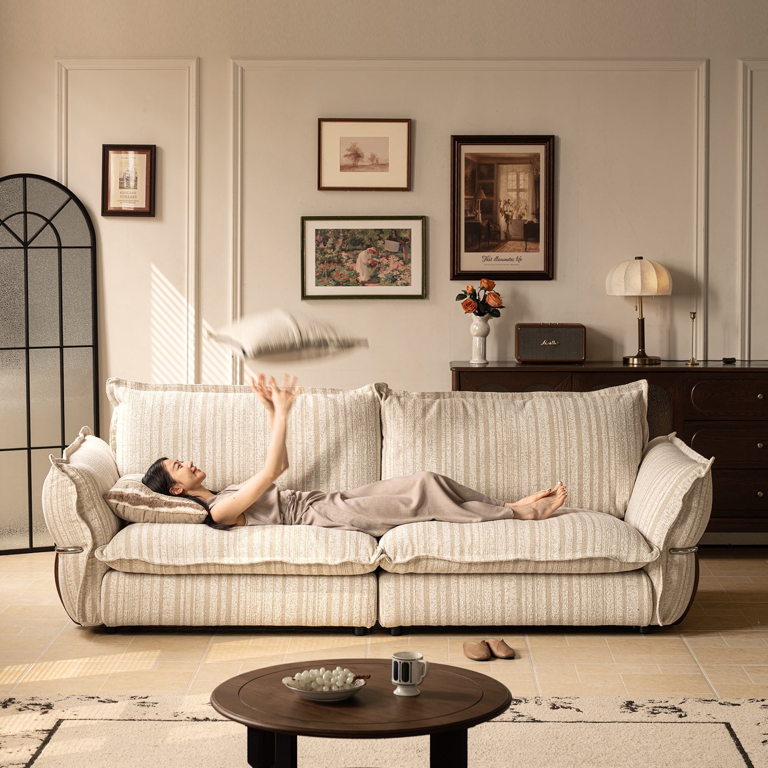 Cream Boucle Fabric 3 Seater Sofa CIRCLE