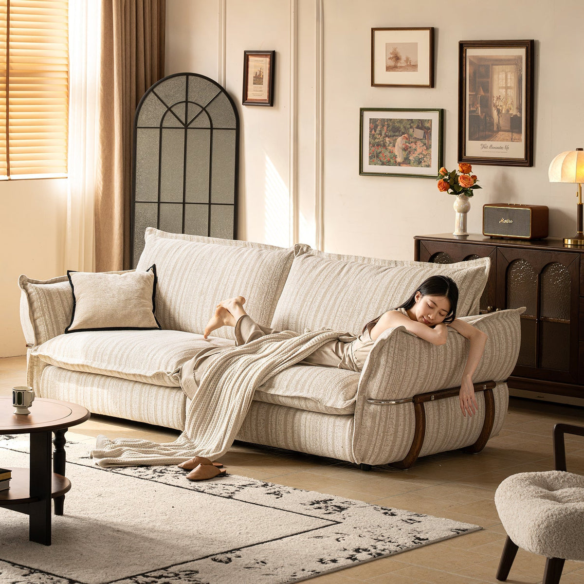 Cream Boucle Fabric 3 Seater Sofa CIRCLE