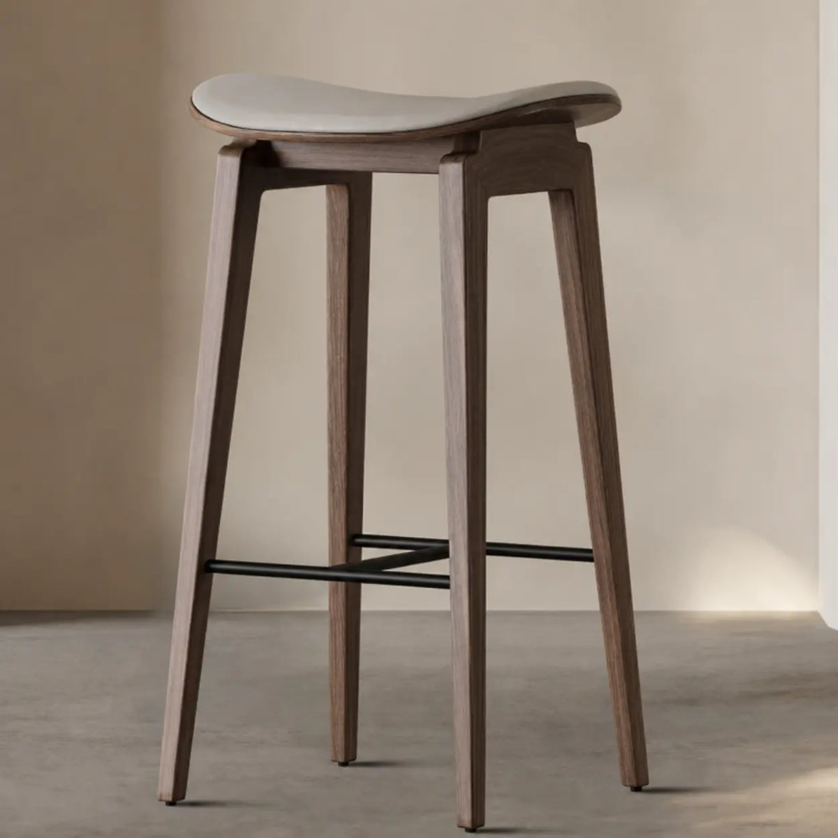 Faux Leather Counter Stool with Footrest and Wood Frame