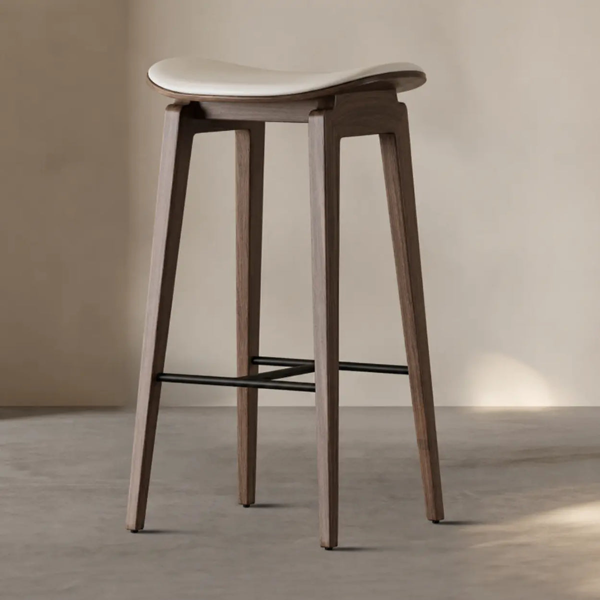 Faux Leather Counter Stool with Footrest and Wood Frame