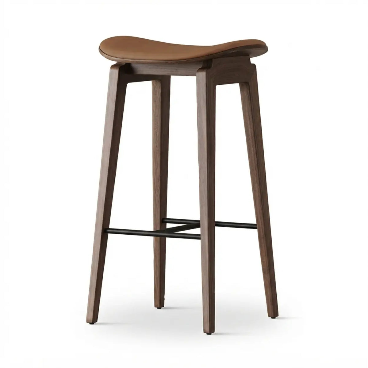 Faux Leather Counter Stool with Footrest and Wood Frame