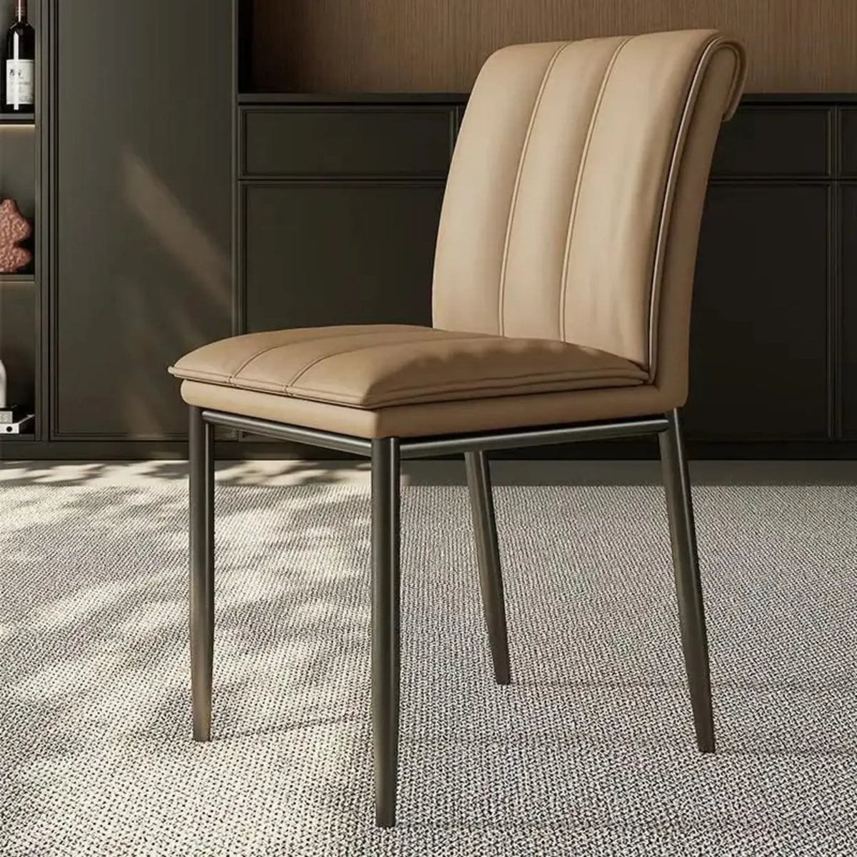 Faux Leather Dining Side Chair with Channel-Stitched Low Back