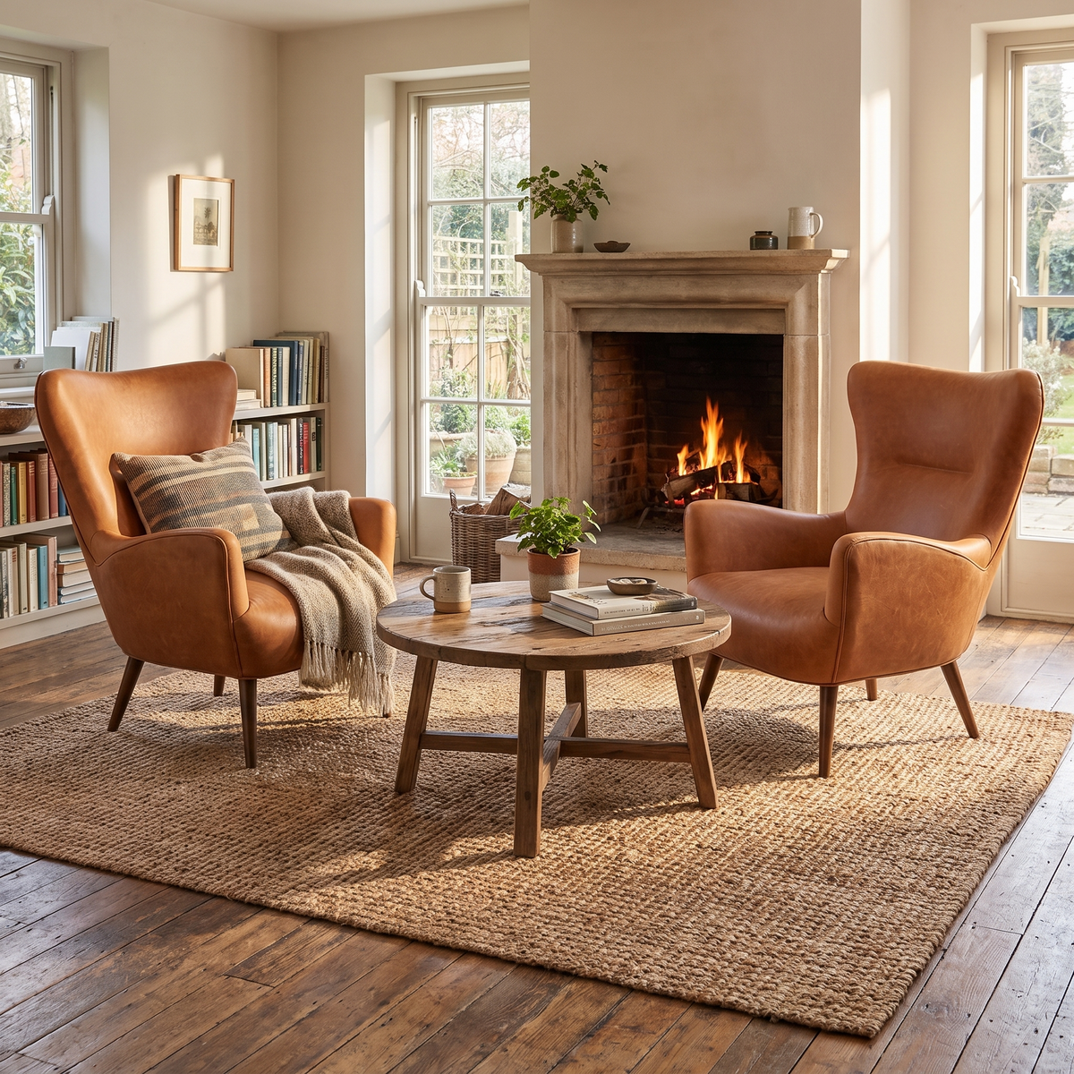 Aida Leather Lounge Chair | Cognac Tan | Set of 2