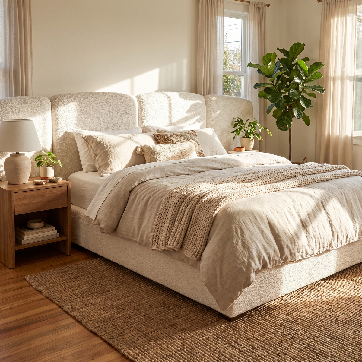 Acadia Bed | Froth White Boucle | Queen